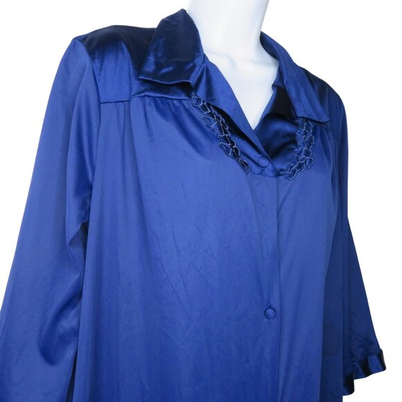 Vanity Fair Womens Navy Blue Button-Down Nightgown Robe M Nylon Embroidered - Picture 4 of 12